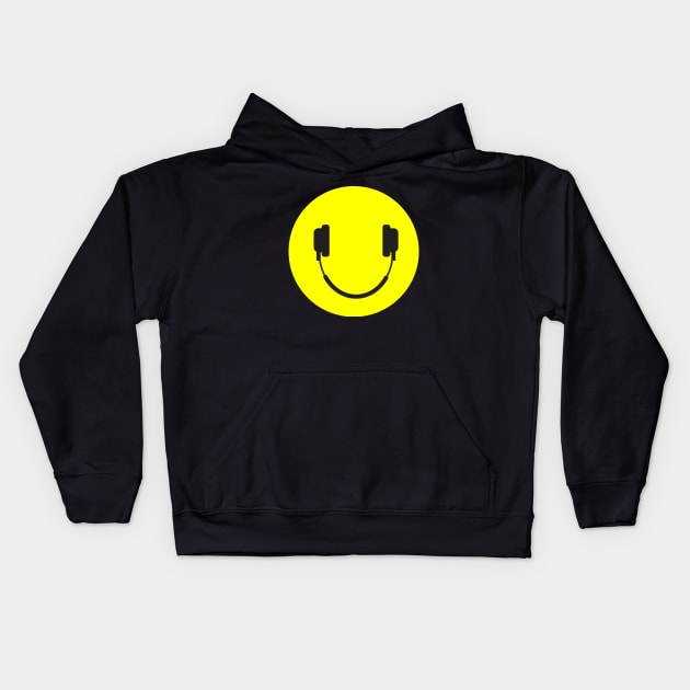 Headphone Smiley Face Kids Hoodie by craigcreationz